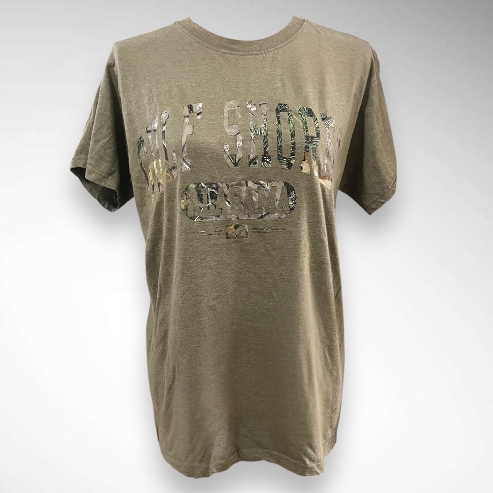 SURF STYLE Green and Camo Short Sleeve Alabama Gulf Shores Medium |‎ EUC
